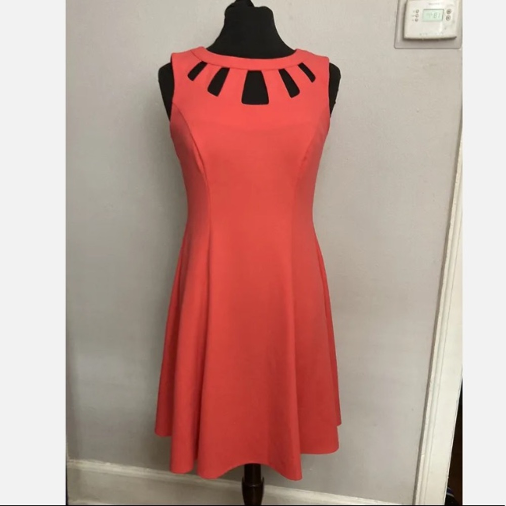 7-29 Roz & Ali dress pink sleeveless watermelon 6 cut outs